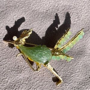 Vintage Signed Swoboda Green Jade Roadrunner Brooch Beep Beep!